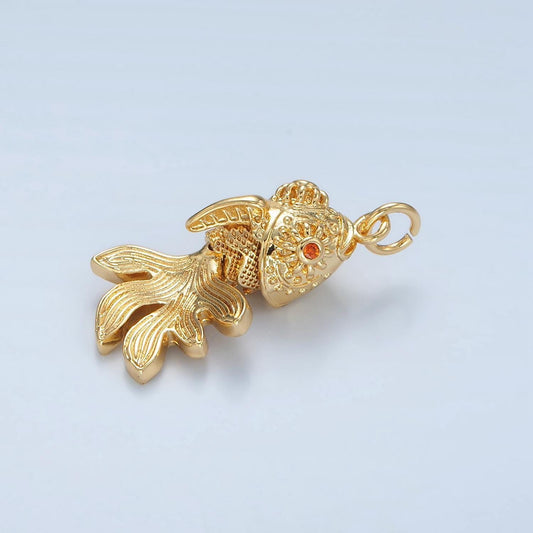 Dainty moveable 3d goldfish charms 24k gold filled fish pendant gold fish charm bracelet necklace for diy jewelry making supply e226