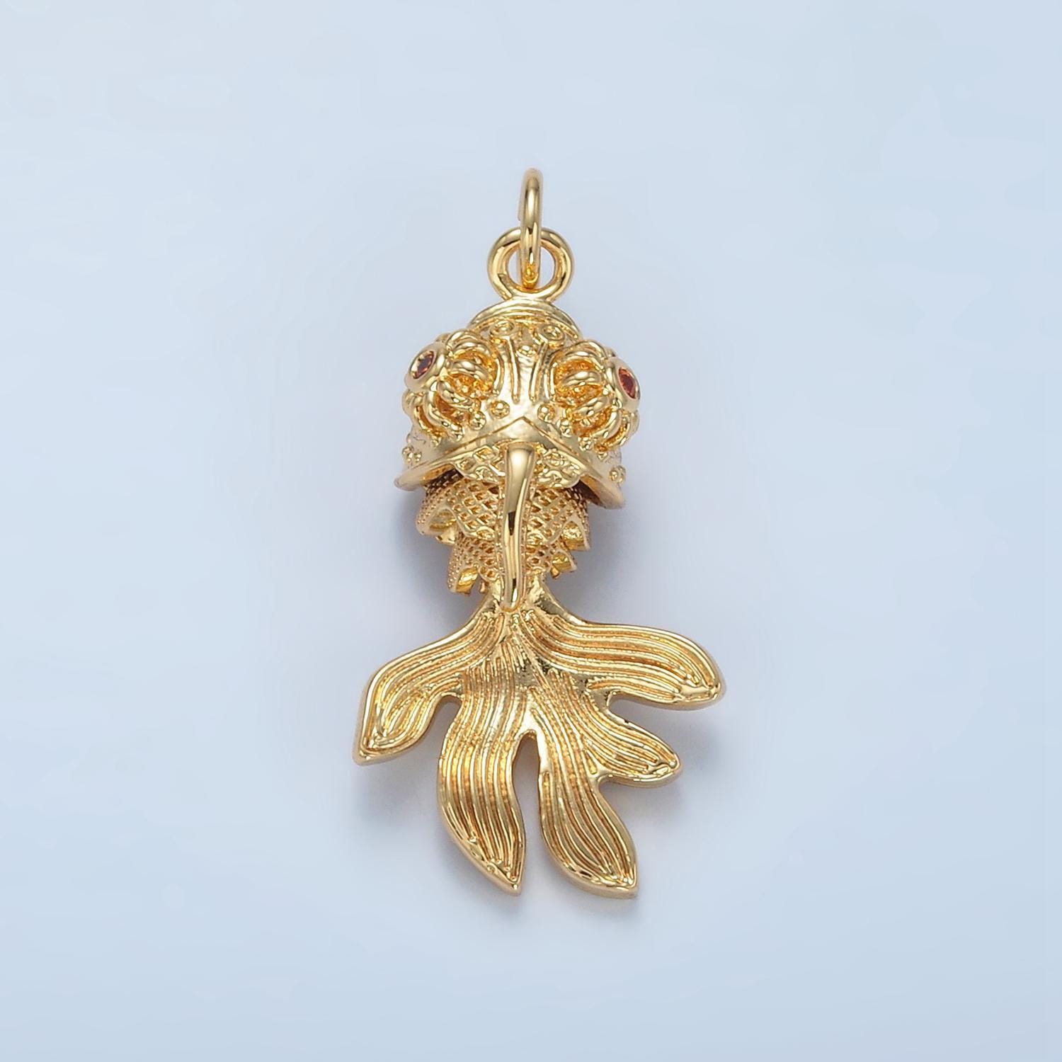 Dainty moveable 3d goldfish charms 24k gold filled fish pendant gold fish charm bracelet necklace for diy jewelry making supply e226