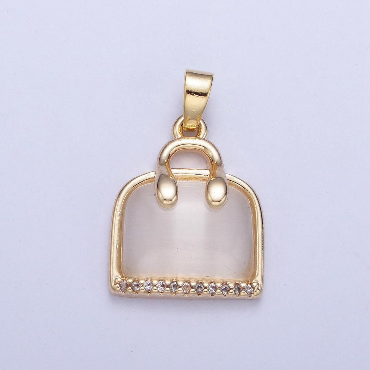 14k gold plated dainty purse bag suitcase tiger eye micro pave cz pendant for bracelet necklace component | x-467