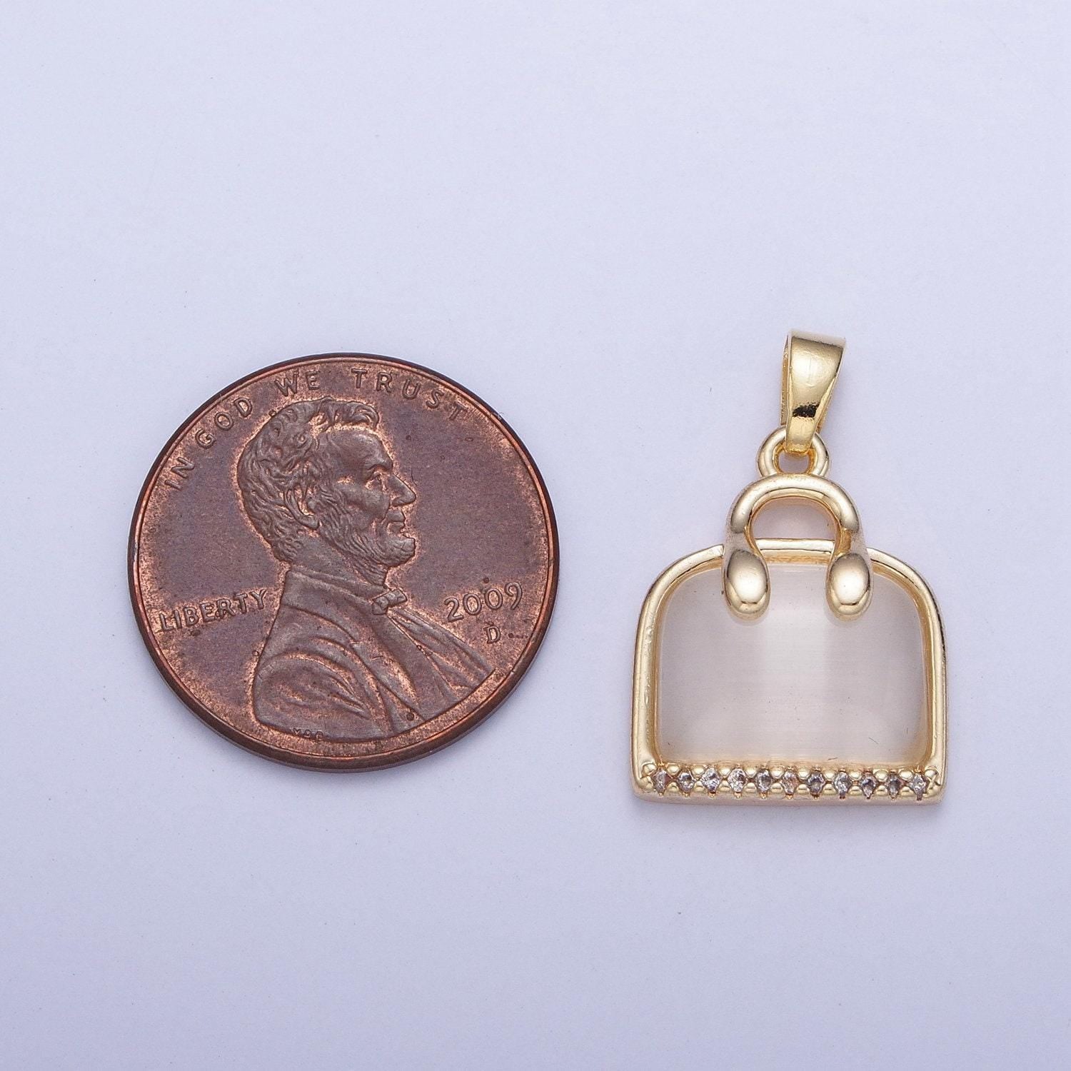 14k gold plated dainty purse bag suitcase tiger eye micro pave cz pendant for bracelet necklace component | x-467