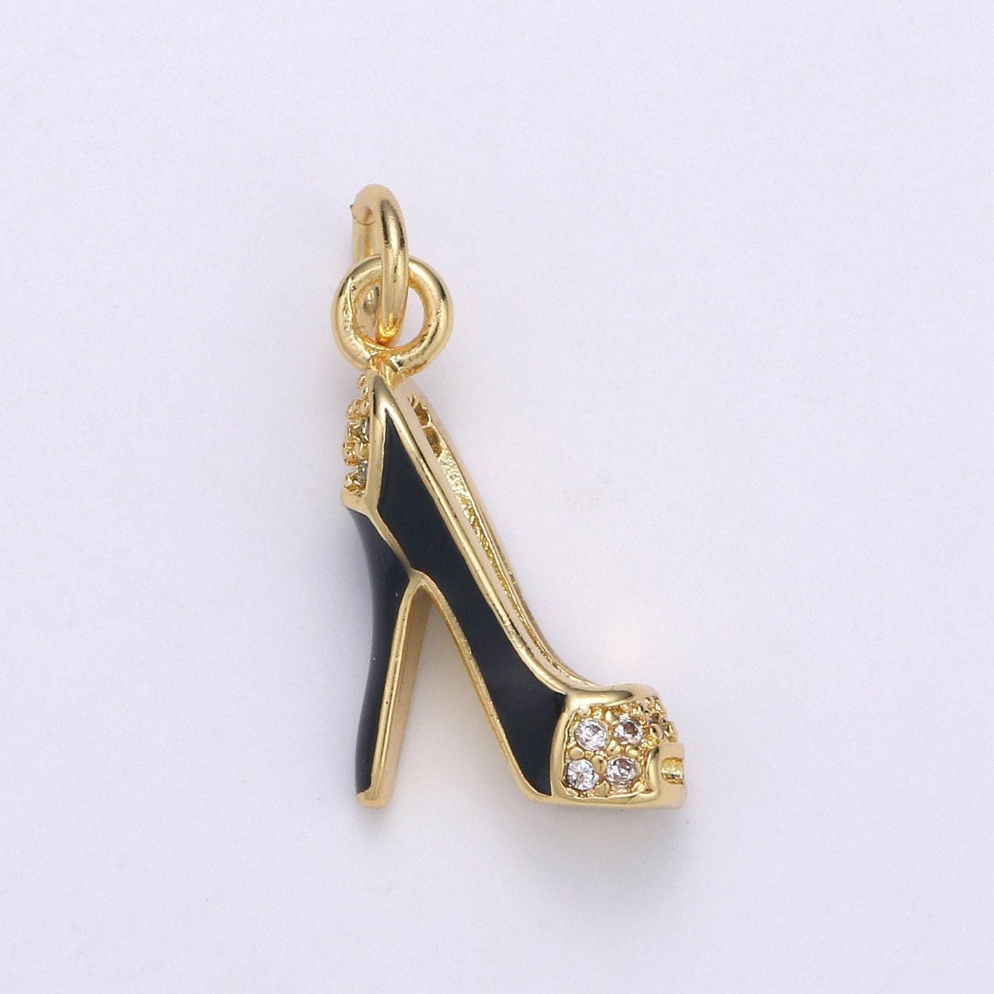 Stiletto heels 24k gold charm micro pave high heel charm, lady's shoes cubic charms, dainty cz minimalist jewelry chgf-1827,1828,1829