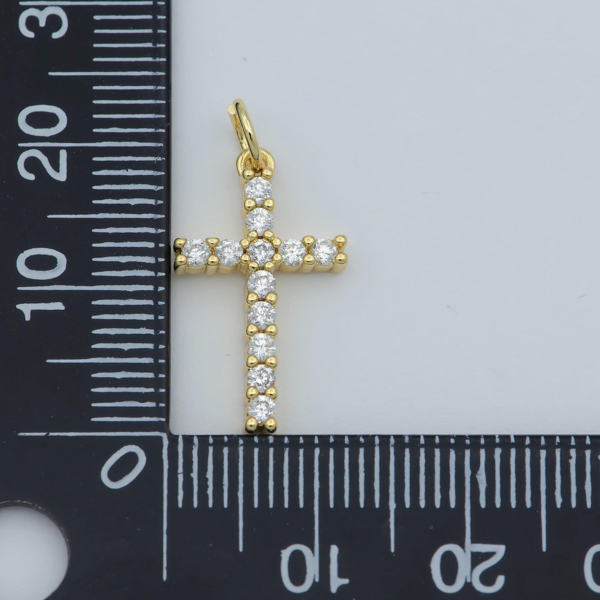 Dainty cross charm pendant 14k gold filled cz micro pave small silver cross charm religious jewelry making necklace cubic zirconia 24x11.5mm