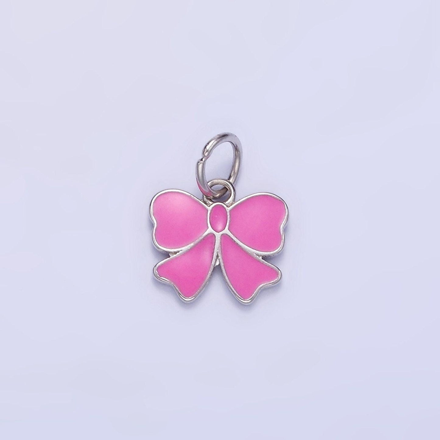 Mini s925 sterling silver enamel pink bow charm for coquette girl jewelry bracelet earring necklace component add on charm sl029