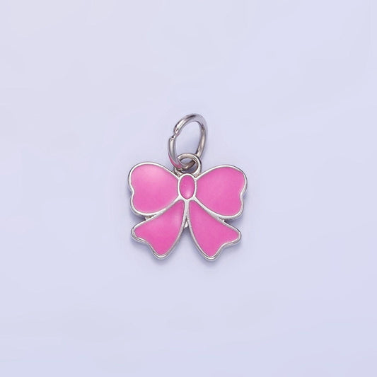 Mini s925 sterling silver enamel pink bow charm for coquette girl jewelry bracelet earring necklace component add on charm sl029