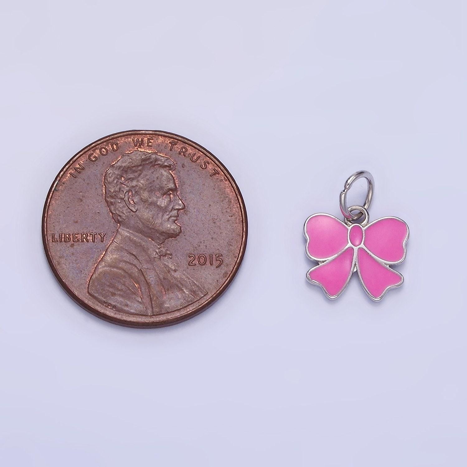 Mini s925 sterling silver enamel pink bow charm for coquette girl jewelry bracelet earring necklace component add on charm sl029