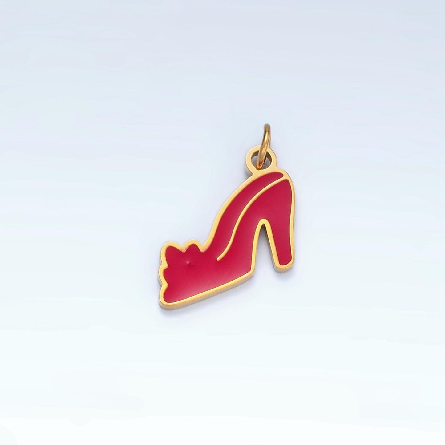 Gold red high hell shoes charm for bracelet earring necklace pendant waterproof stainless steel findings for jewelry making p-683