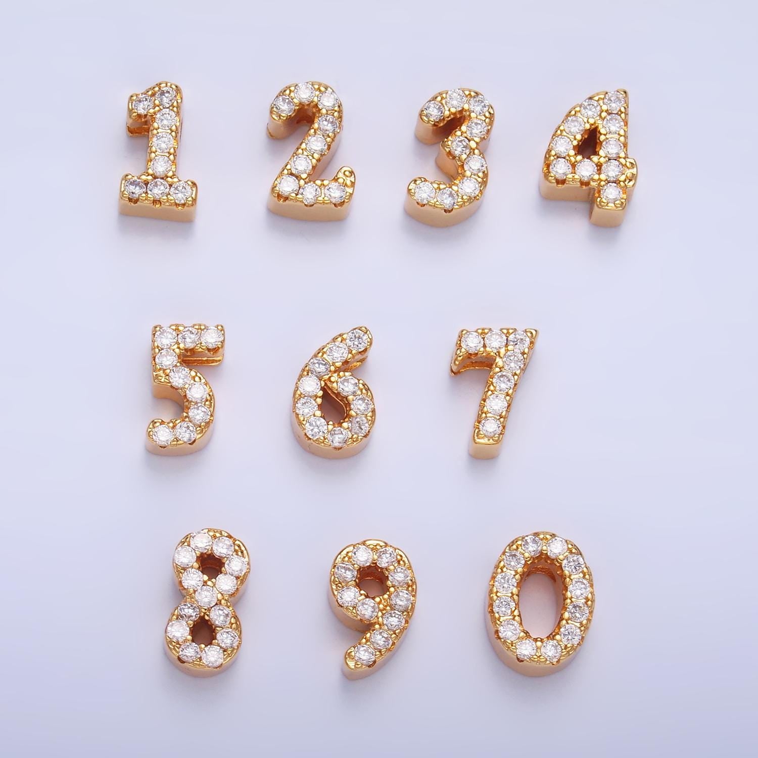 Gold Filled Number Bead charm Personalized Cubic Zirconia Number Bracelet Custom Year Age Varsity Necklace Bracelet for Jewelry Supply B291