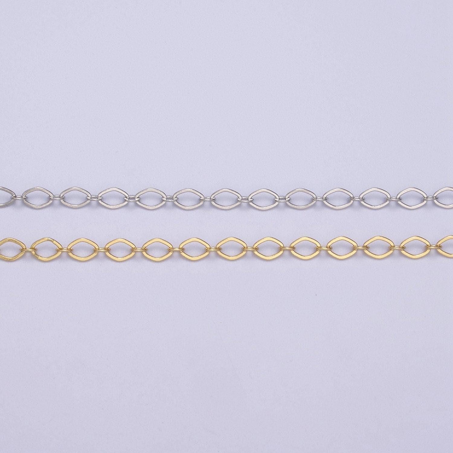 Gold oval rombust chain by yard, oval link, wholesale bulk roll chain for jewelry making, width 3.3 mm, roll 611-612