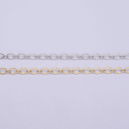 Gold oval rombust chain by yard, oval link, wholesale bulk roll chain for jewelry making, width 3.3 mm, roll 611-612