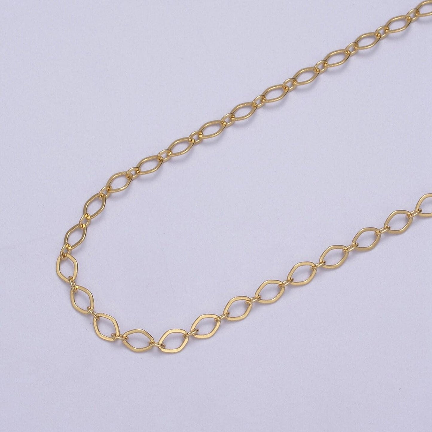 Gold oval rombust chain by yard, oval link, wholesale bulk roll chain for jewelry making, width 3.3 mm, roll 611-612