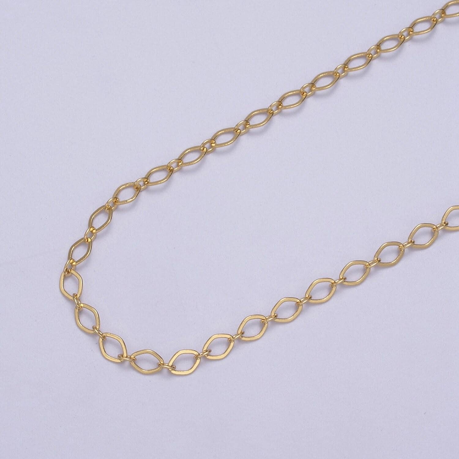 Gold oval rombust chain by yard, oval link, wholesale bulk roll chain for jewelry making, width 3.3 mm, roll 611-612