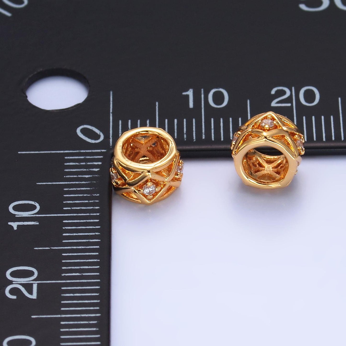 1pc 16k gold cz micro pave spacer beads for diy Vintage classic jewelry charms beaded bracelet, bead hole 4.5mm B108
