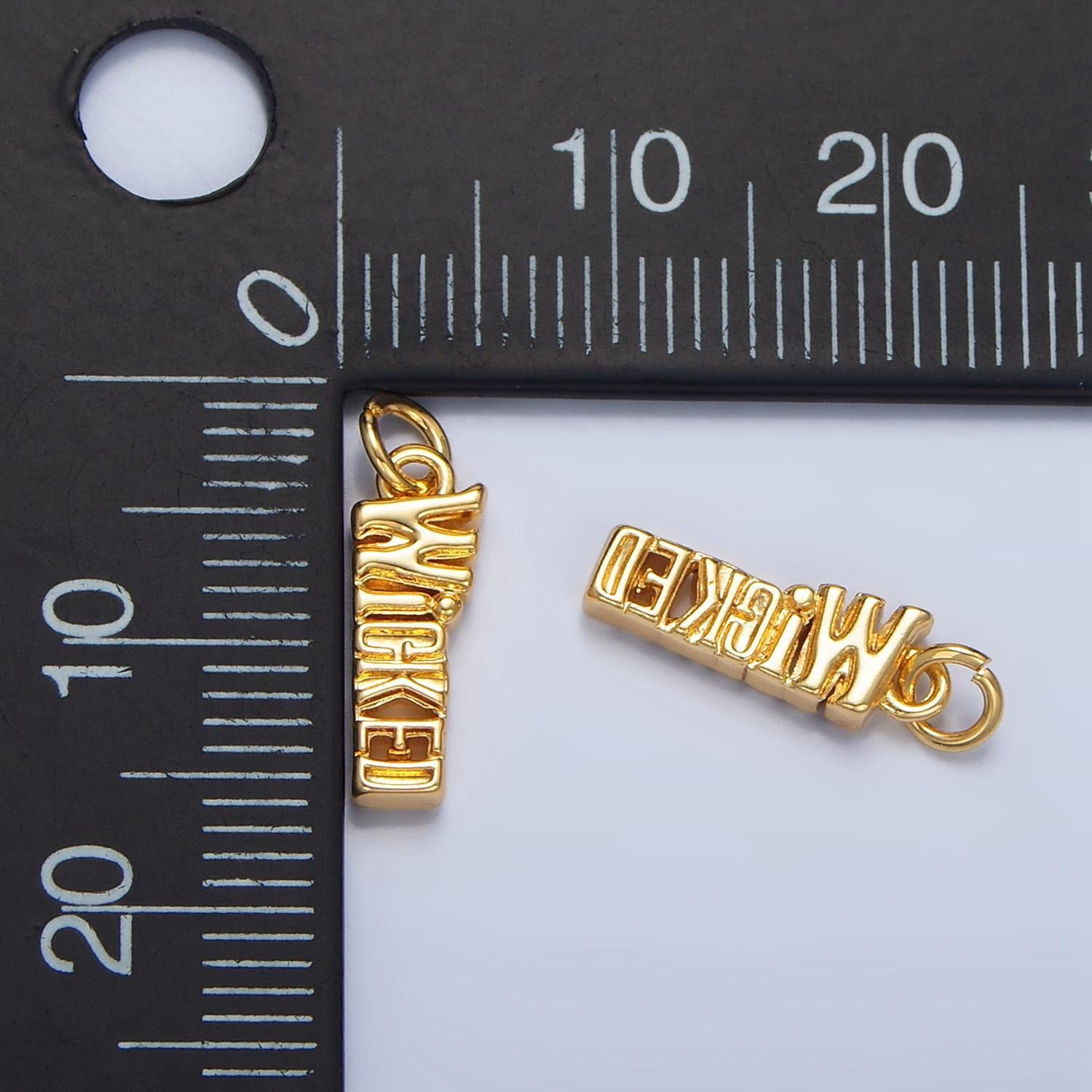 Minimalist witch 24k gold filled word script charm | w-026