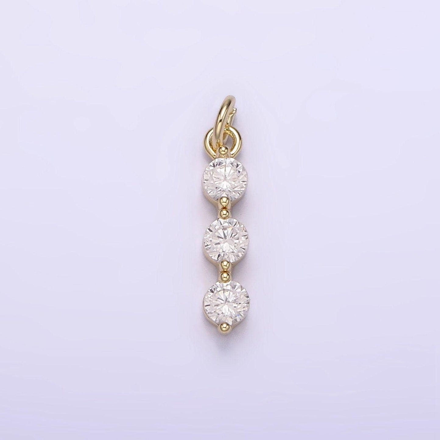 14k gold filled triple round clear cz beaded linear charm | ag193