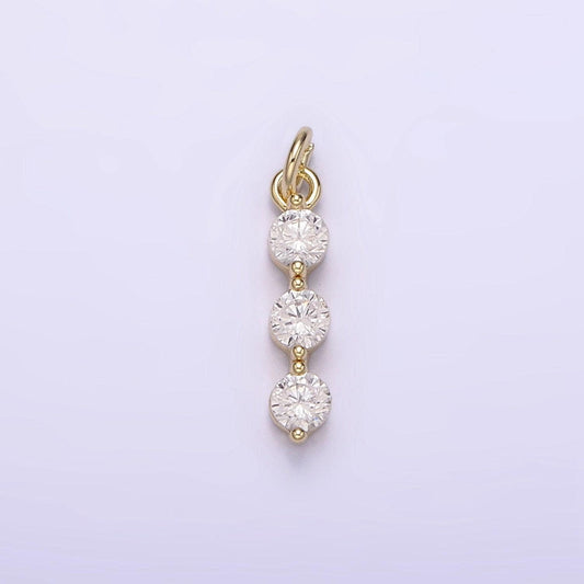 14k gold filled triple round clear cz beaded linear charm | ag193