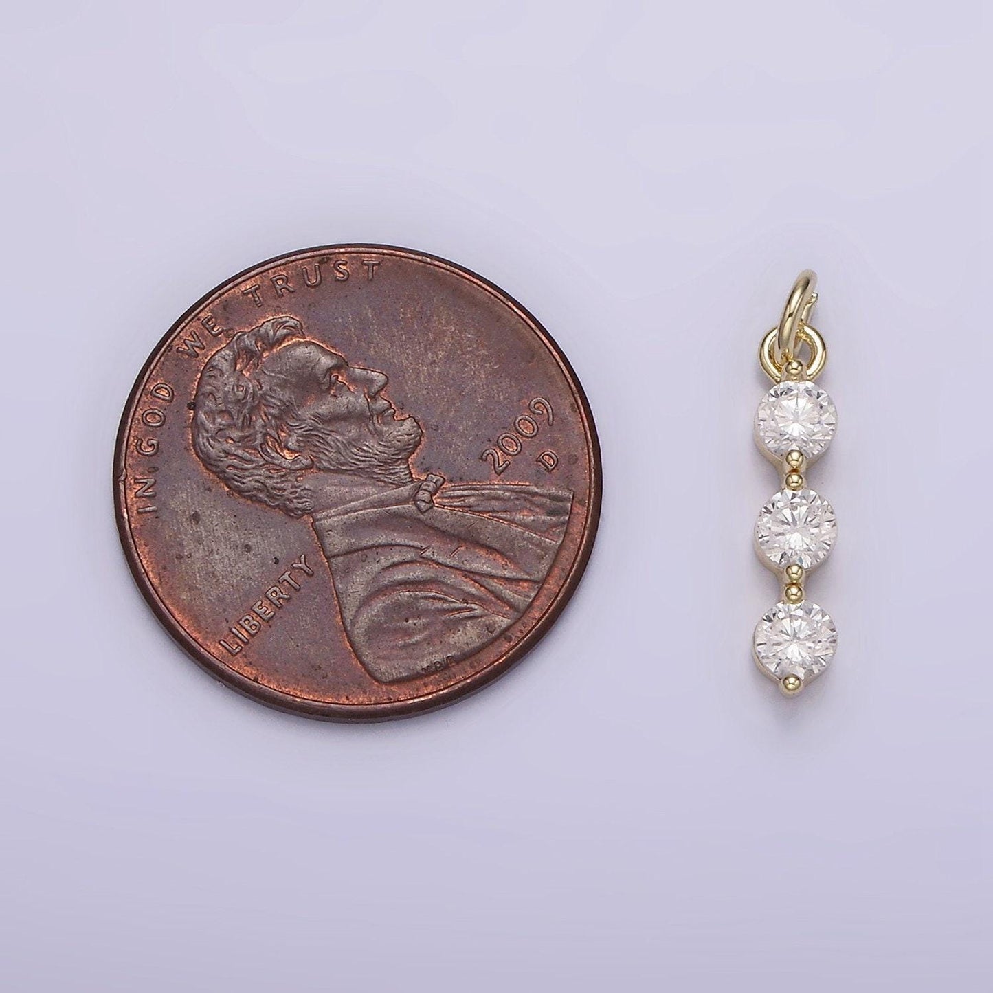 14k gold filled triple round clear cz beaded linear charm | ag193