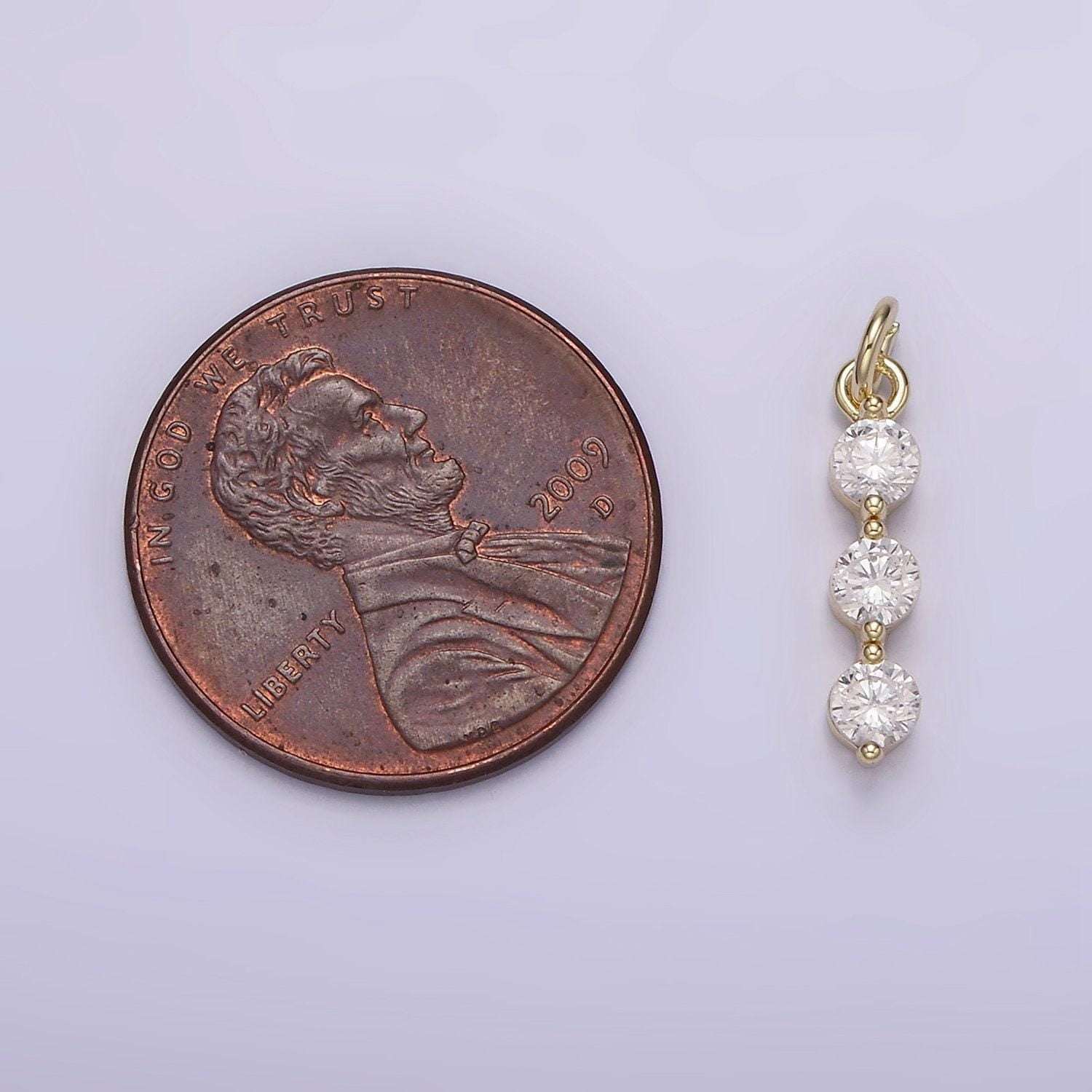 14k gold filled triple round clear cz beaded linear charm | ag193