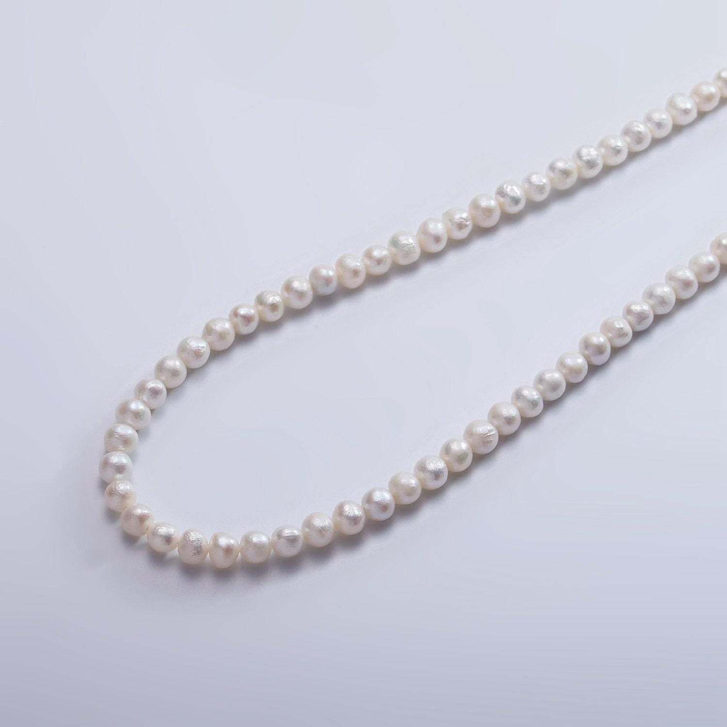 4.2mm white pearl strand, freshwater potato round pearls beads wholesale 15 inch full strand for jewelry making supply wa-2503