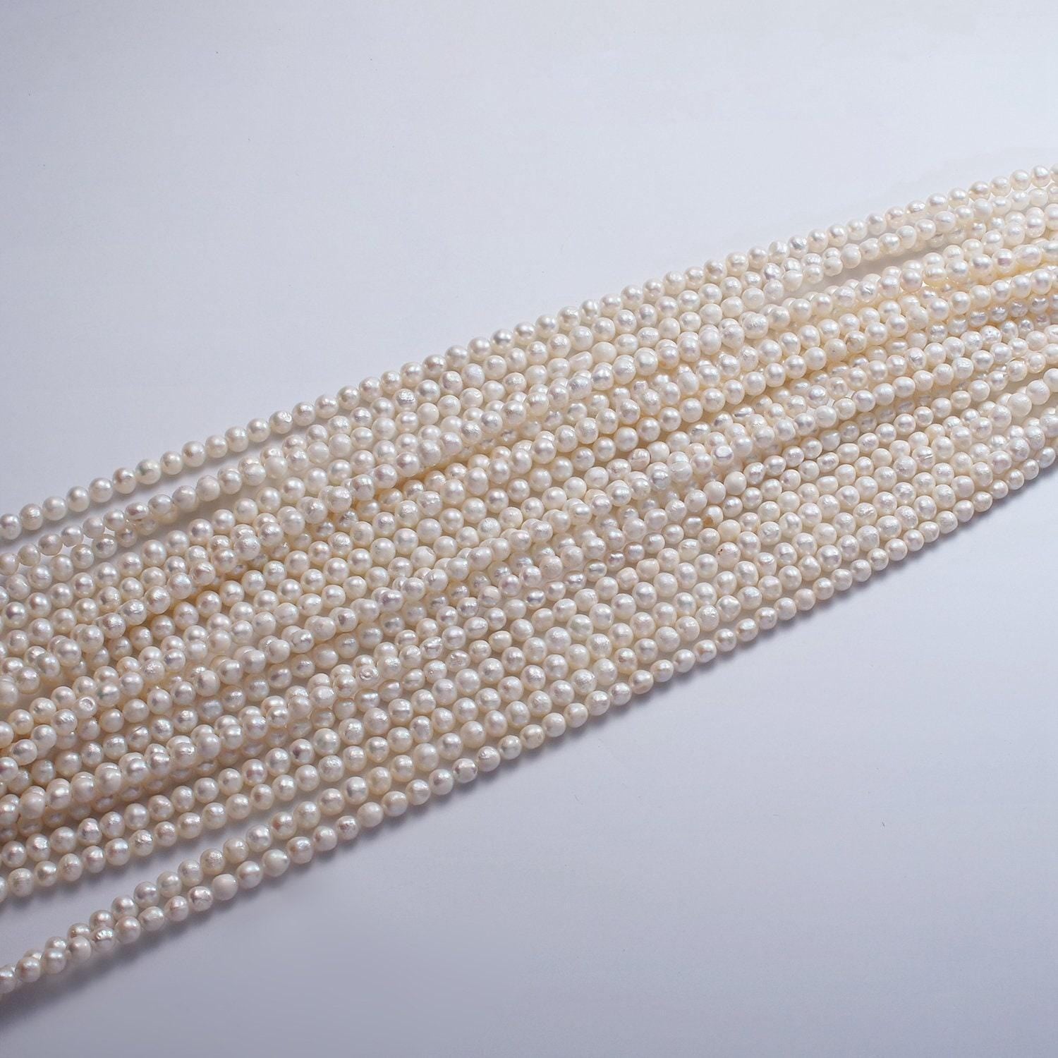 4.2mm white pearl strand, freshwater potato round pearls beads wholesale 15 inch full strand for jewelry making supply wa-2503