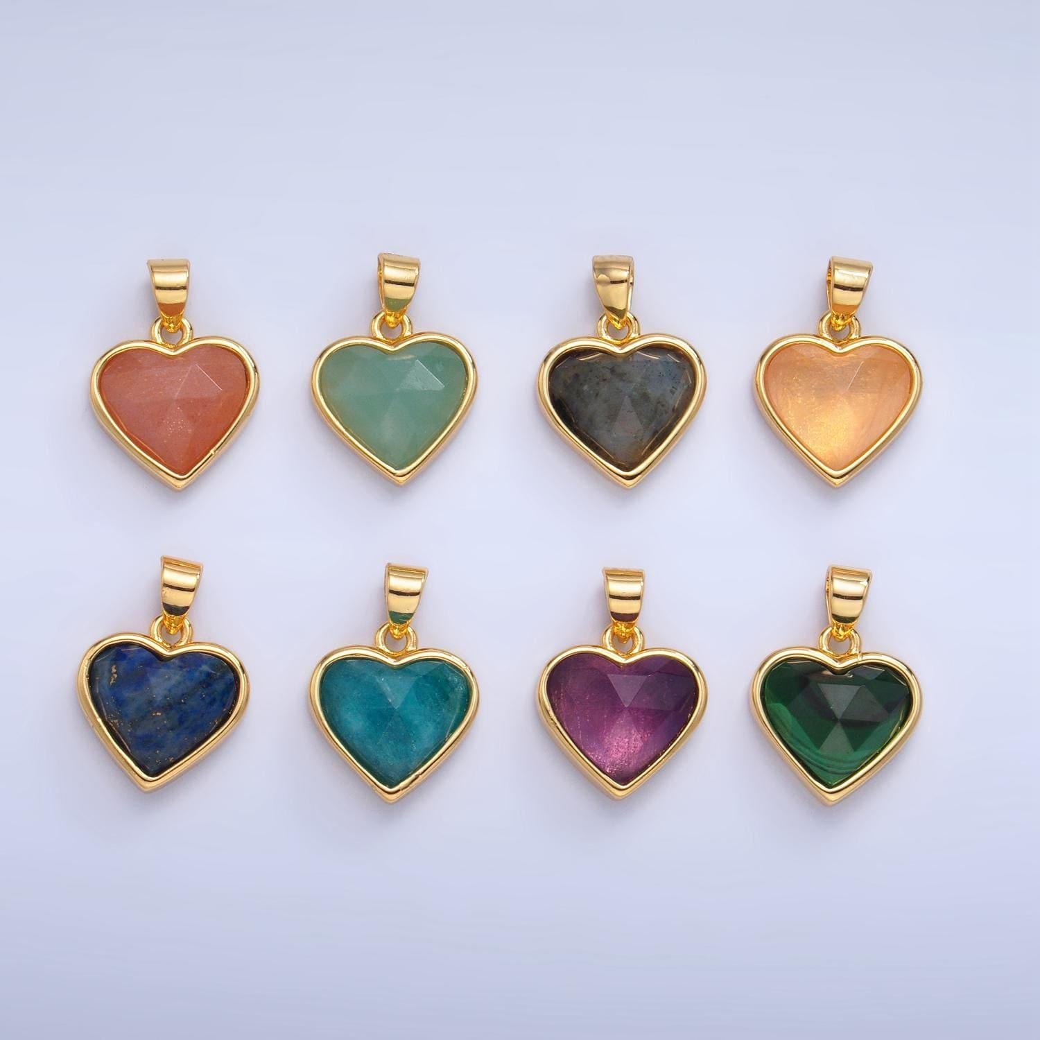 24k gold filled multifaceted amethyst, amazonite, malachite, blue lapis labradorite charm heart pendant | aa1027
