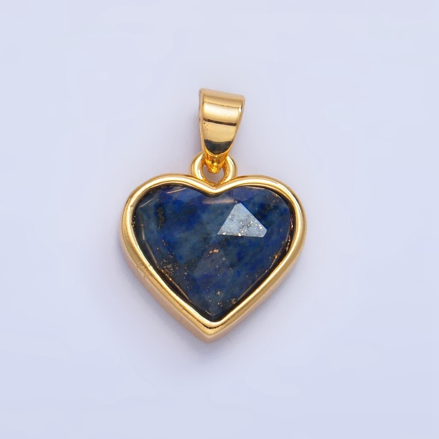 24k gold filled multifaceted amethyst, amazonite, malachite, blue lapis labradorite charm heart pendant | aa1027