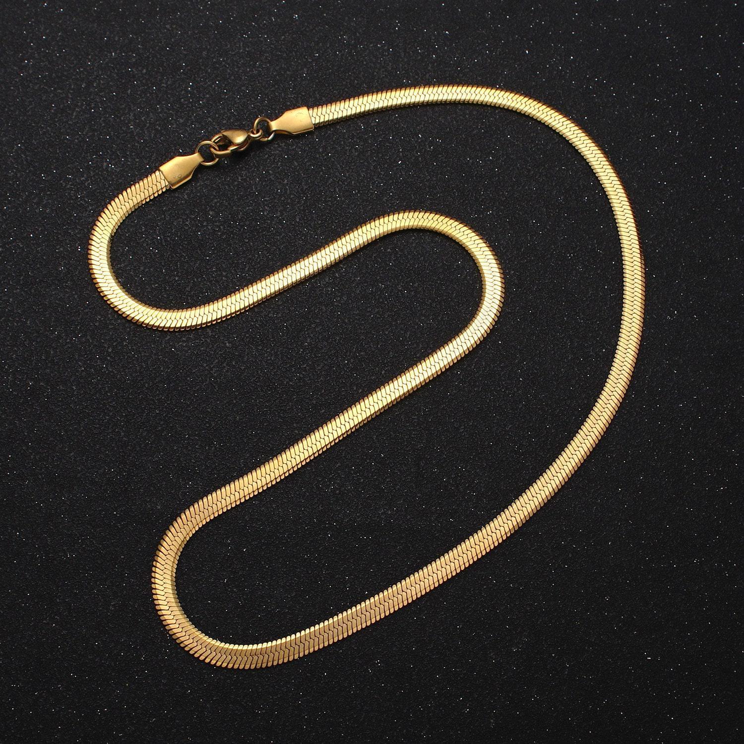 4mm gold stainless steel herringbone chain necklace for women 18 inch, 19.6 inch necklace for layering statement necklace wa1554