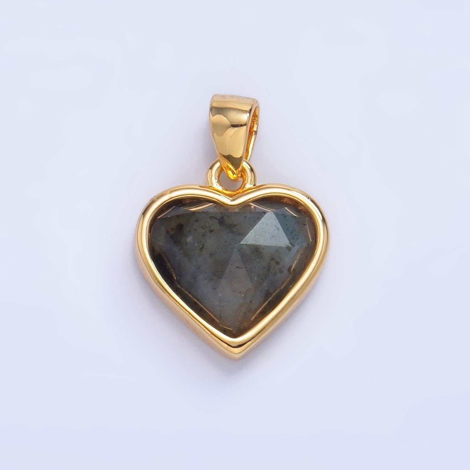 24k gold filled multifaceted amethyst, amazonite, malachite, blue lapis labradorite charm heart pendant | aa1027