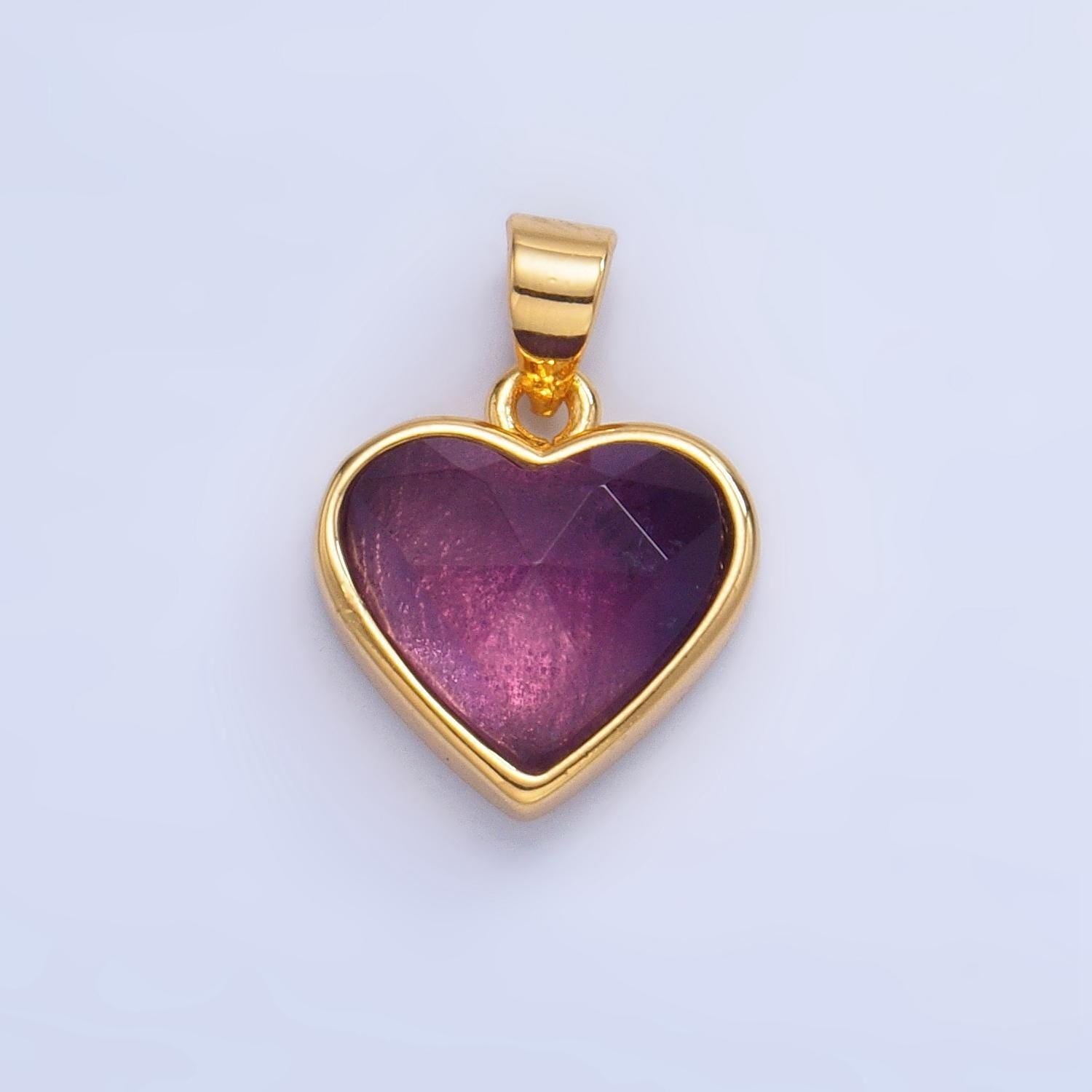 24k gold filled multifaceted amethyst, amazonite, malachite, blue lapis labradorite charm heart pendant | aa1027