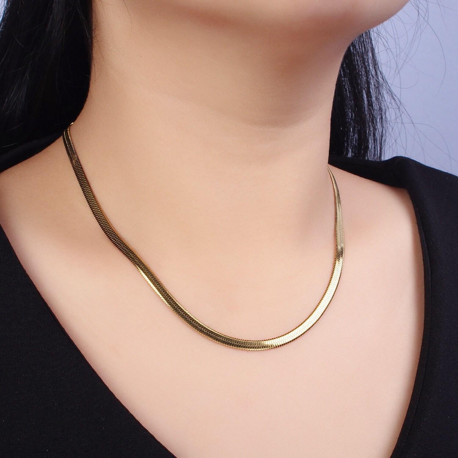 4mm gold stainless steel herringbone chain necklace for women 18 inch, 19.6 inch necklace for layering statement necklace wa1554