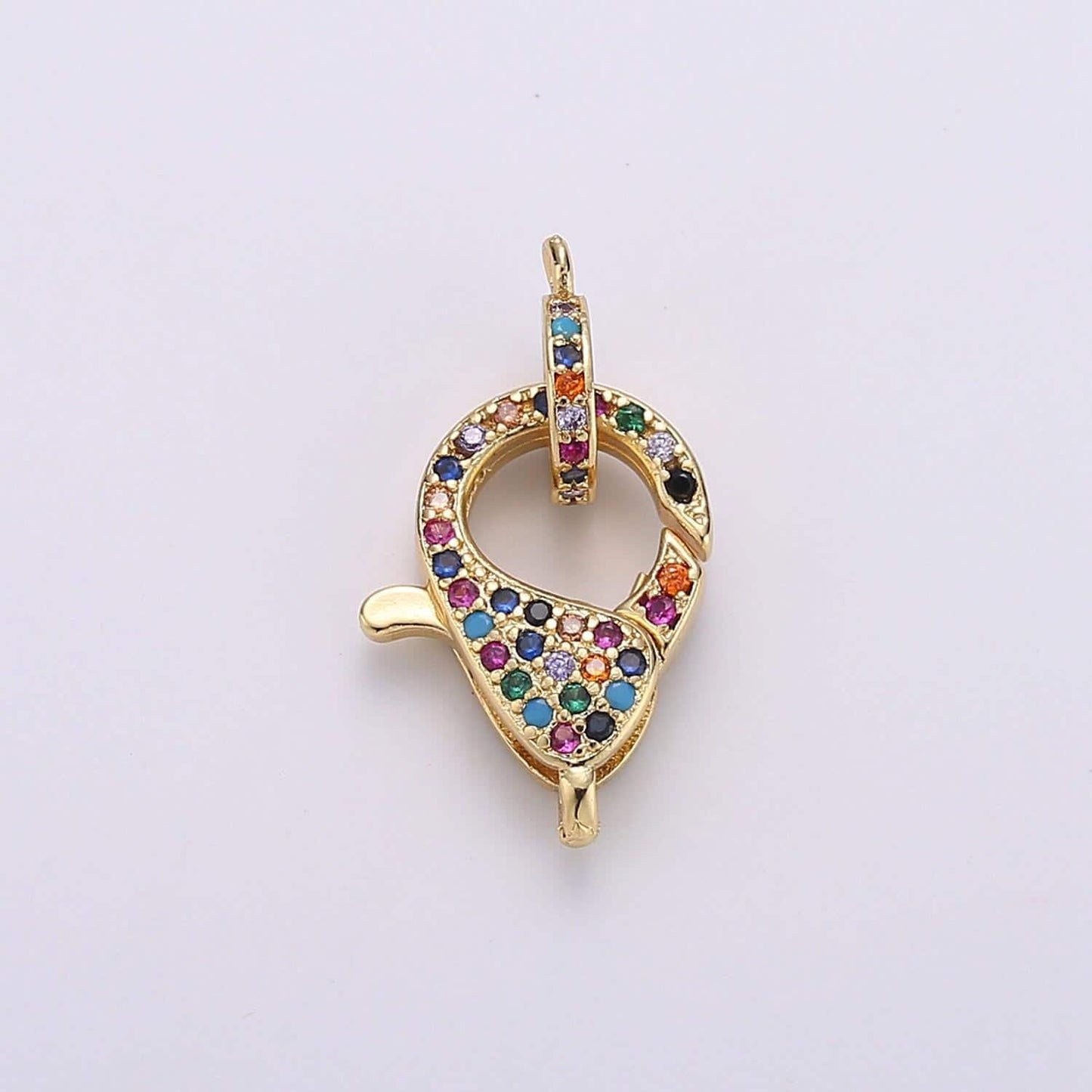 Gold full pave lobster clasp, 20.7x13mm, clear pave clasp rainbow pave clasp for necklace bracelet end clasp enhanced clasp k-916