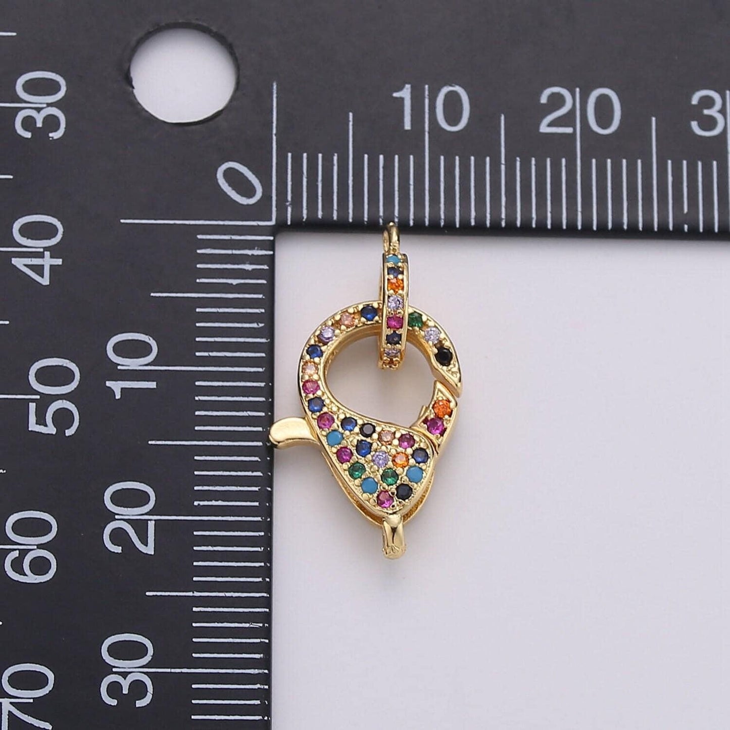 Gold full pave lobster clasp, 20.7x13mm, clear pave clasp rainbow pave clasp for necklace bracelet end clasp enhanced clasp k-916