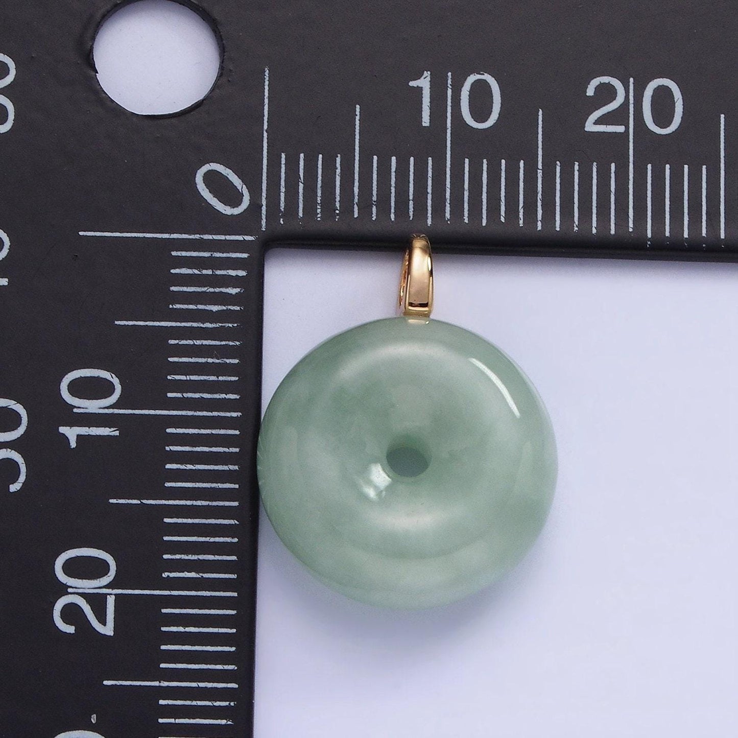 14k gold filled 21mm green donut jade charm | ag-708