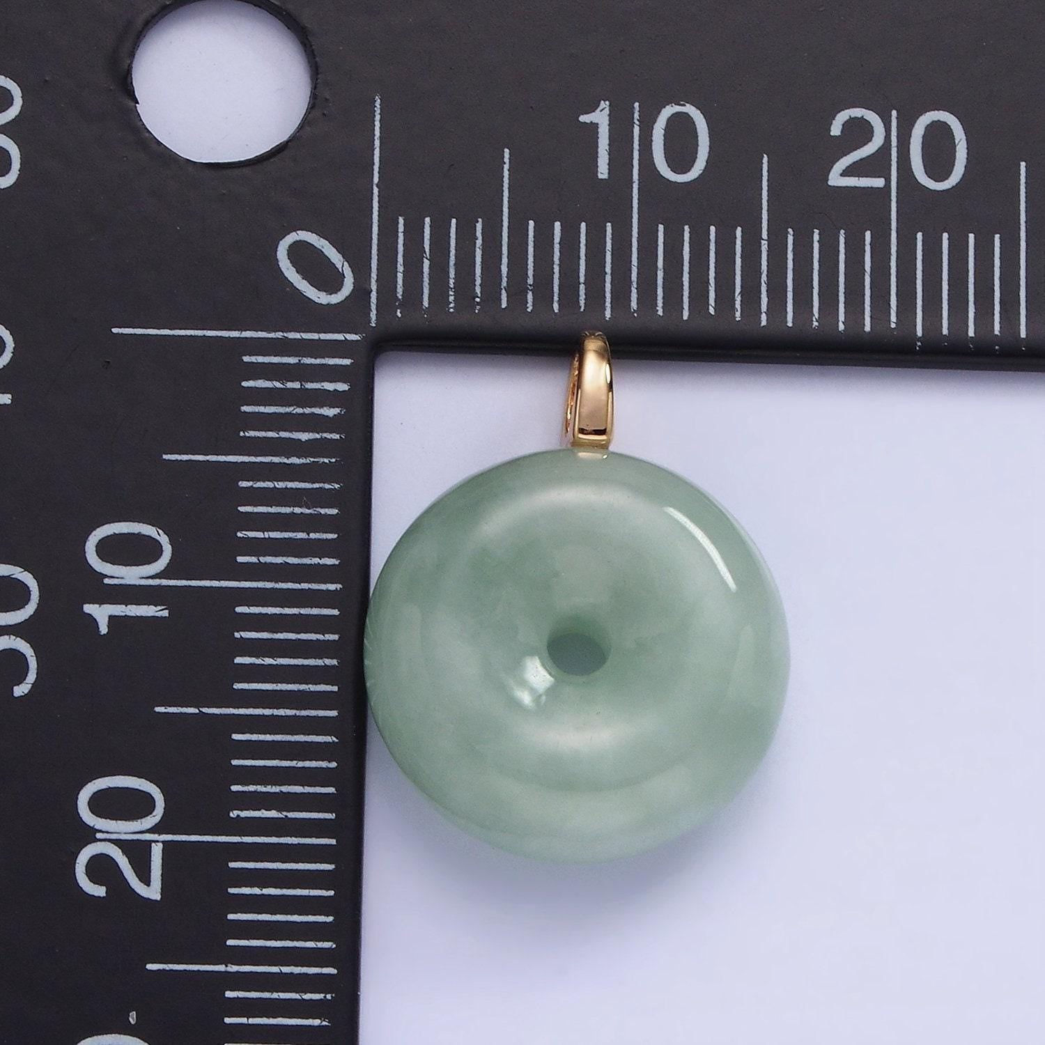 14k gold filled 21mm green donut jade charm | ag-708