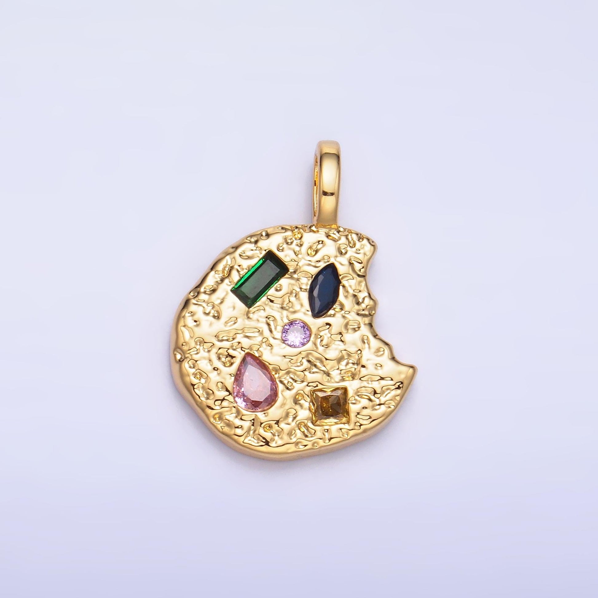 Dainty 24k Gold Filled Cookie Charm with Multi Color CZ Mixed Cut Sprinkle Pendant Foodie Food Charm Inspired AA1092