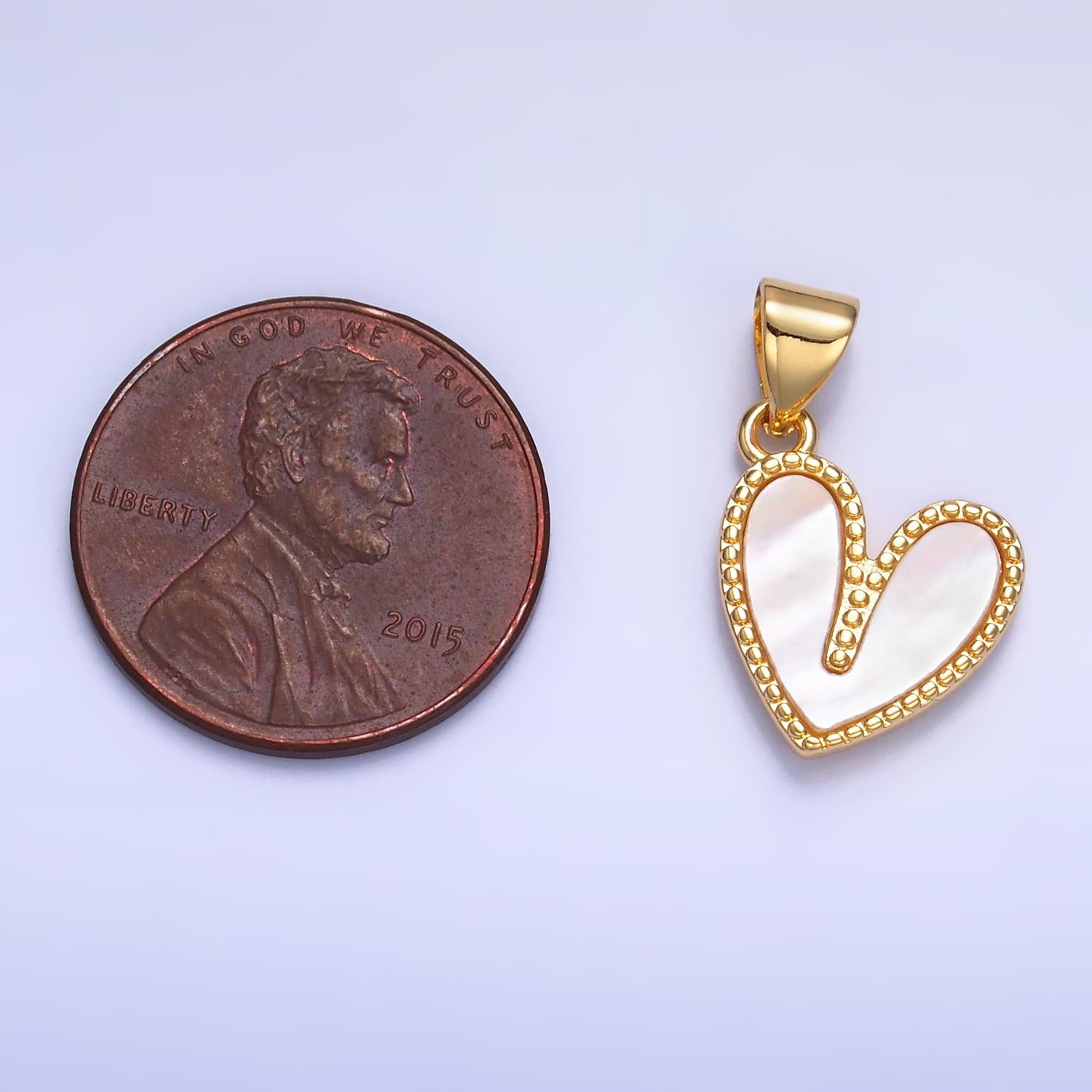 Gold Cute pearly white heart pendant, 24k gold Filled shell pearl heart love charm for Valentine Jewelry AA1121