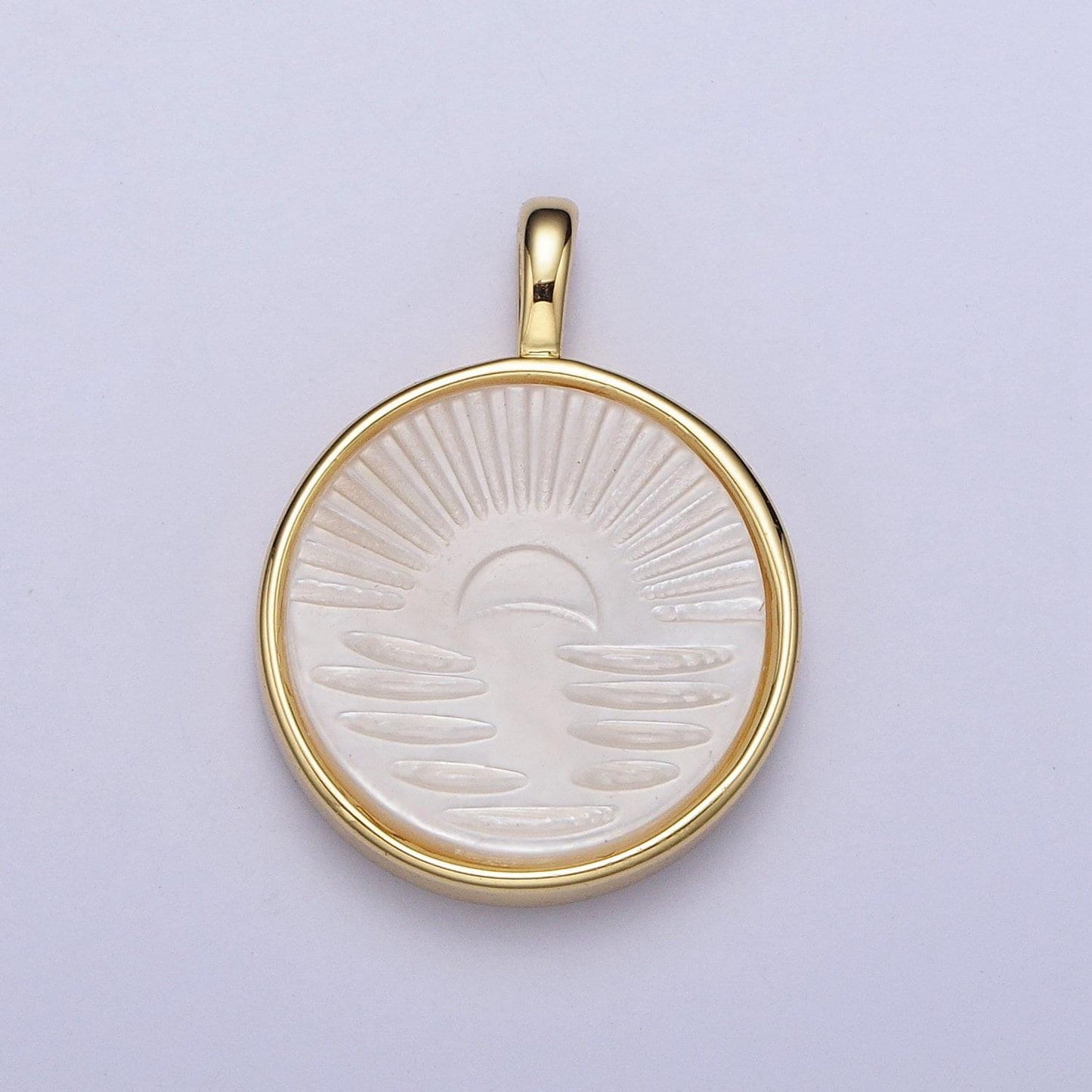 White pearl sunrise pendant gold filled sunset charm necklace, sunburst sun disc pendant for necklace bracelet component h-321