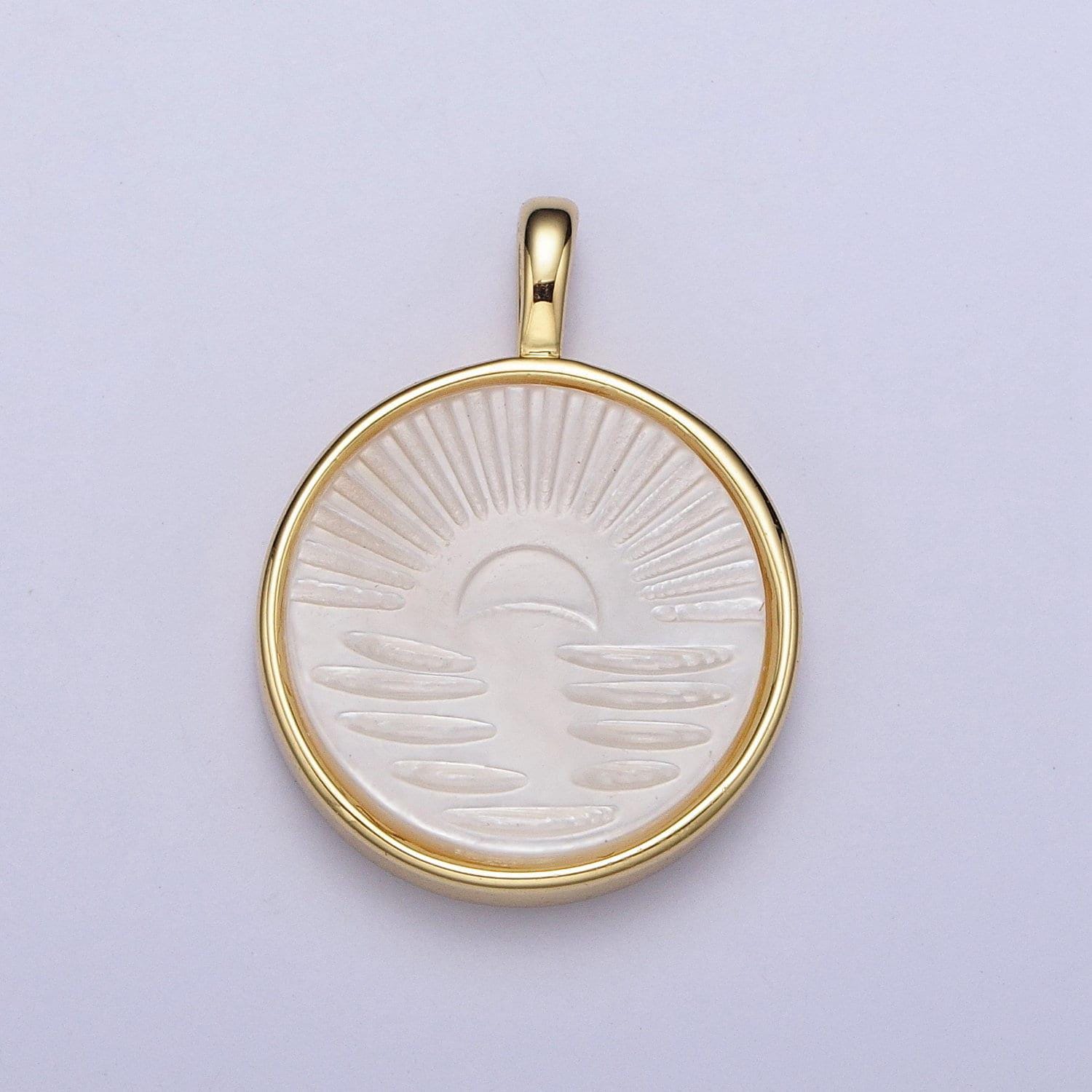 White pearl sunrise pendant gold filled sunset charm necklace, sunburst sun disc pendant for necklace bracelet component h-321