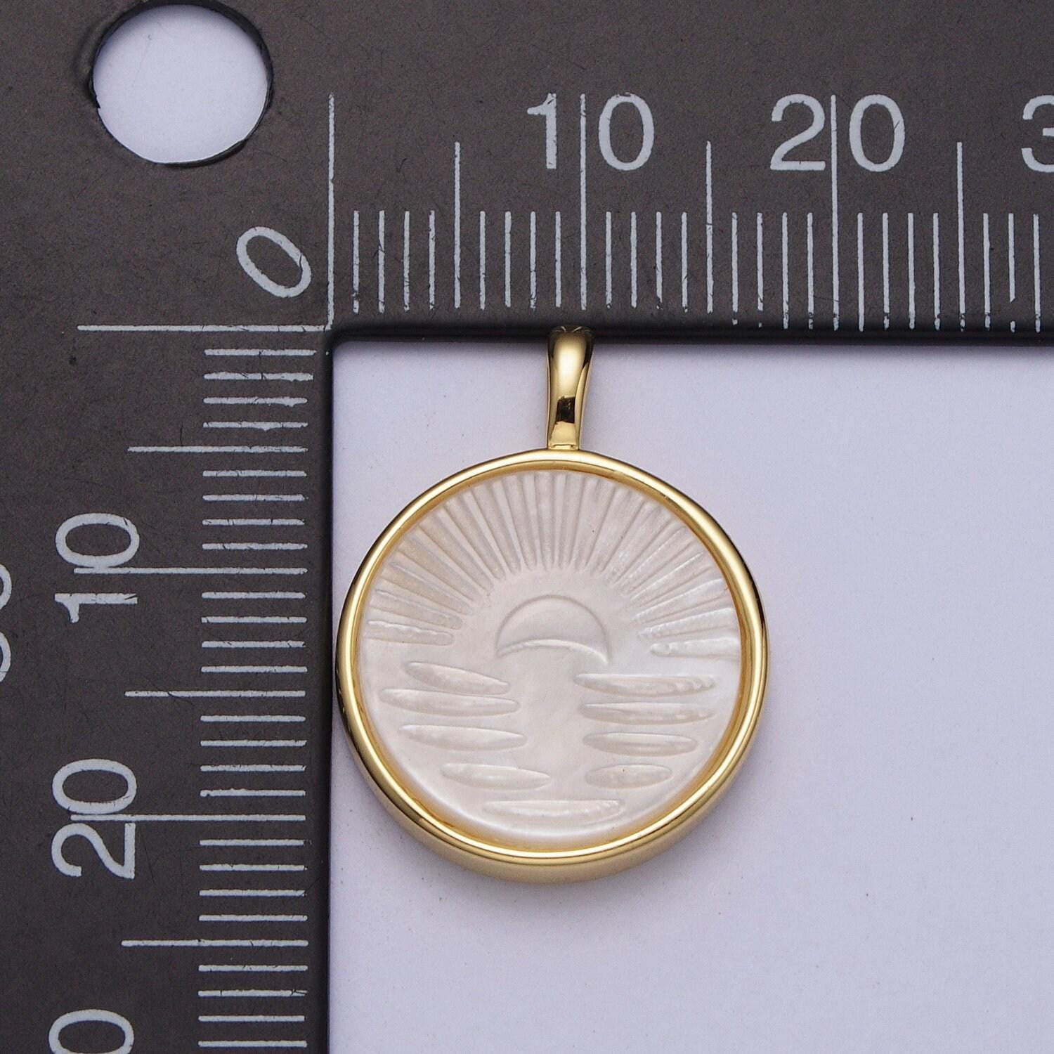 White pearl sunrise pendant gold filled sunset charm necklace, sunburst sun disc pendant for necklace bracelet component h-321