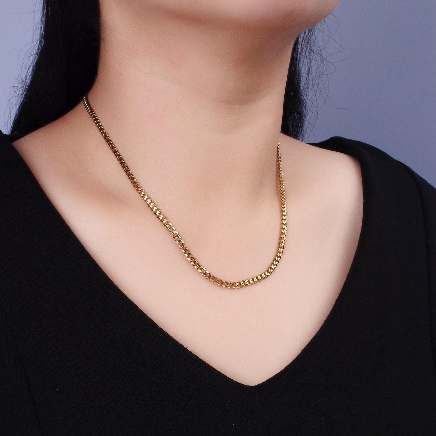 Gold stainless steel cuban link chain 3.5mm necklace unisex curb link chain 18 inch wholesale jewelry making supplies wa-2317