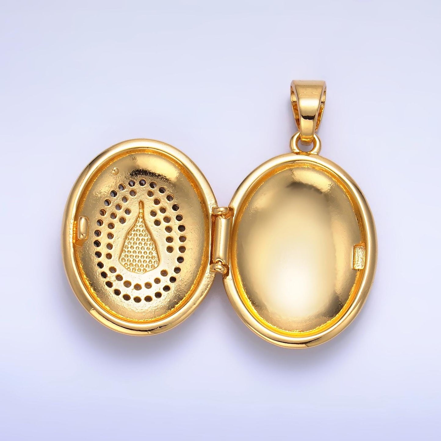 24k gold filled Miraculous Lady Design oval locket micro pave cz pendant, openable Virgin Mary Charm for Religious Jewelry Making AA-1088