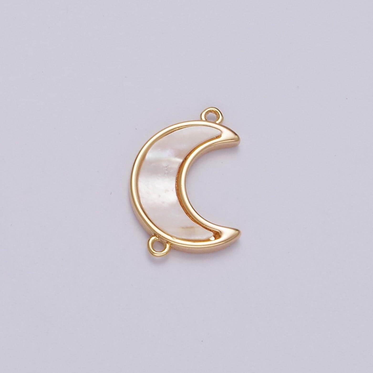 White pearl crescent moon charm connector gold filled charm necklace celestial link connector for necklace bracelet component g704