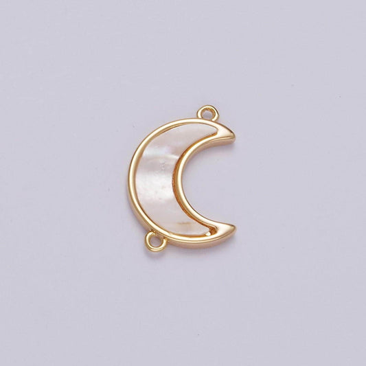 White pearl crescent moon charm connector gold filled charm necklace celestial link connector for necklace bracelet component g704