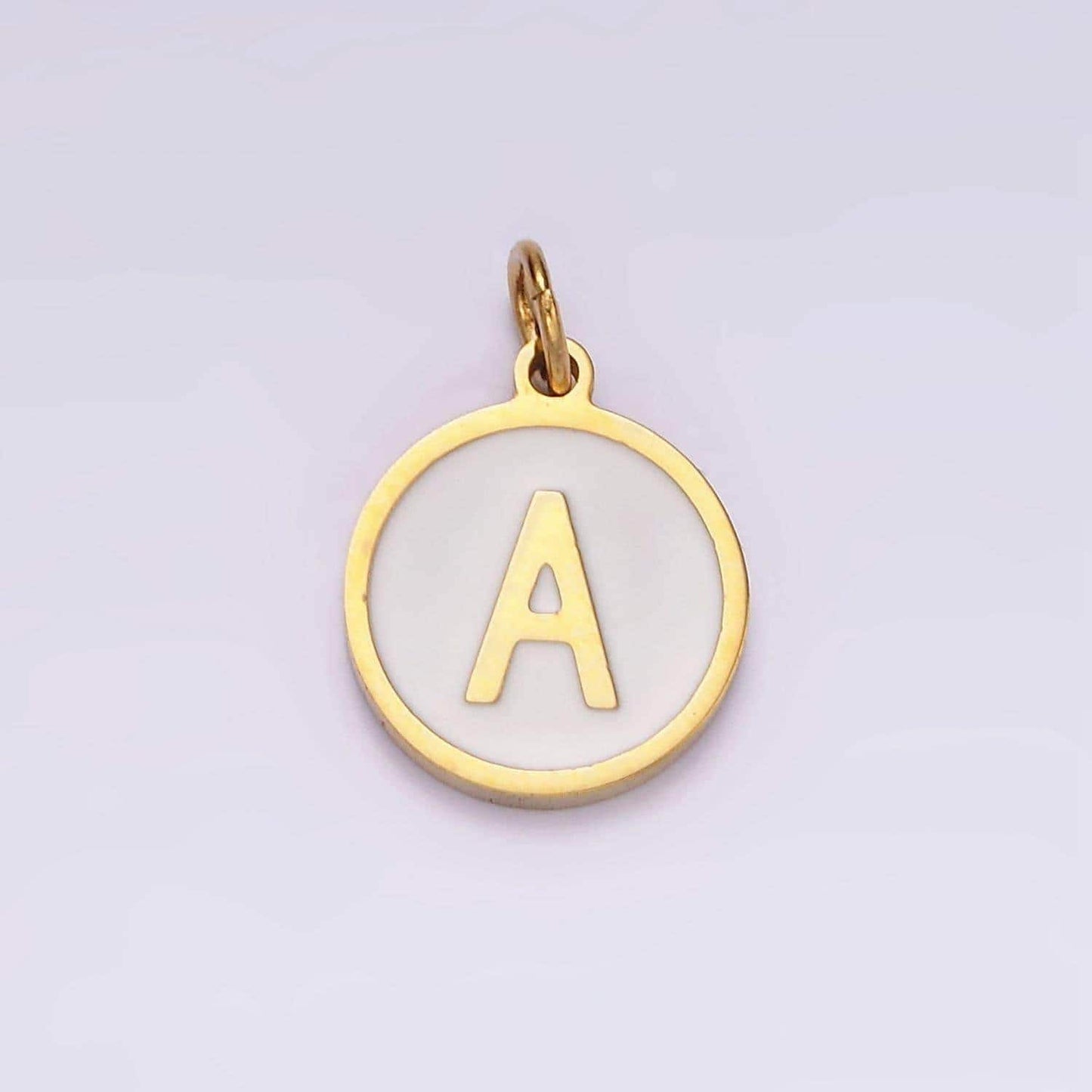 Dainty pearl letter charm gold coin alphabet charm, shell letter pendant personalized letters initial charm stainless steel tarnish free