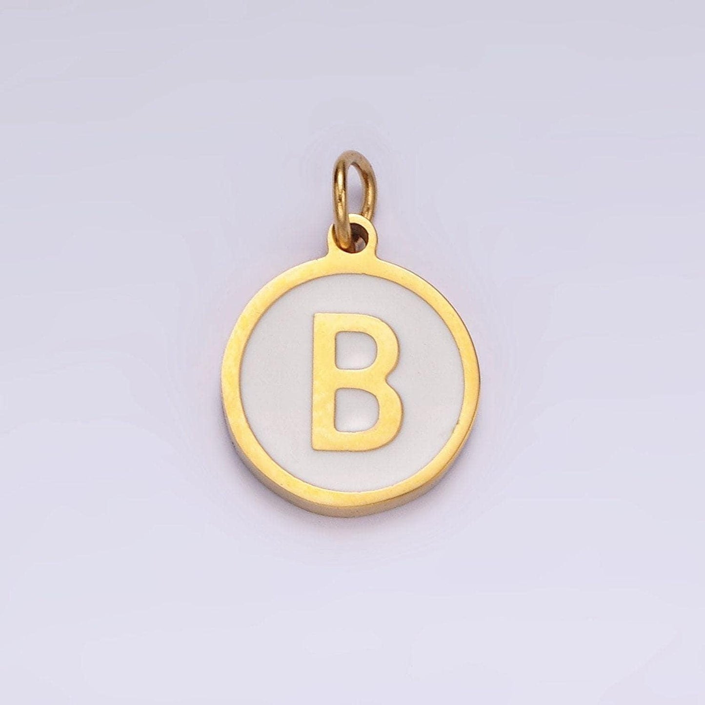 Dainty pearl letter charm gold coin alphabet charm, shell letter pendant personalized letters initial charm stainless steel tarnish free