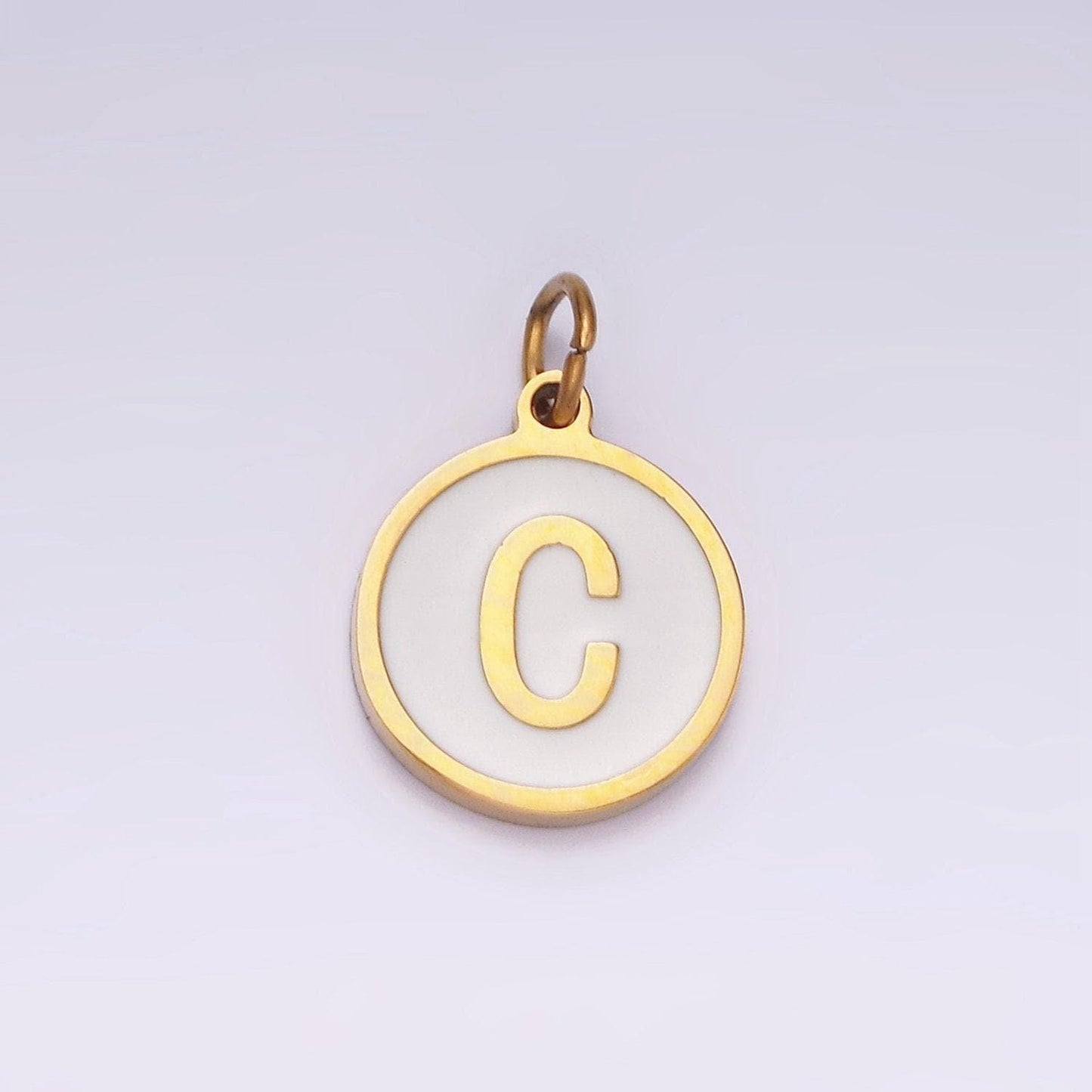 Dainty pearl letter charm gold coin alphabet charm, shell letter pendant personalized letters initial charm stainless steel tarnish free