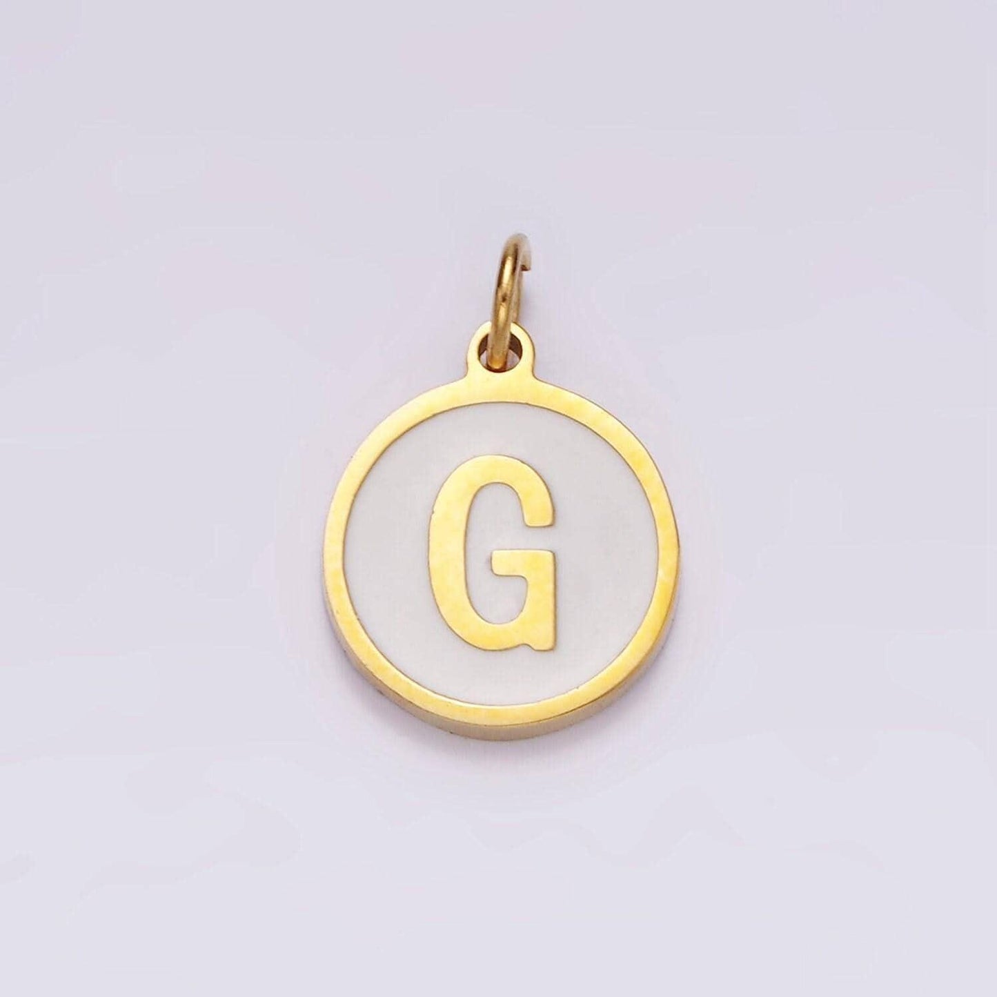 Dainty pearl letter charm gold coin alphabet charm, shell letter pendant personalized letters initial charm stainless steel tarnish free