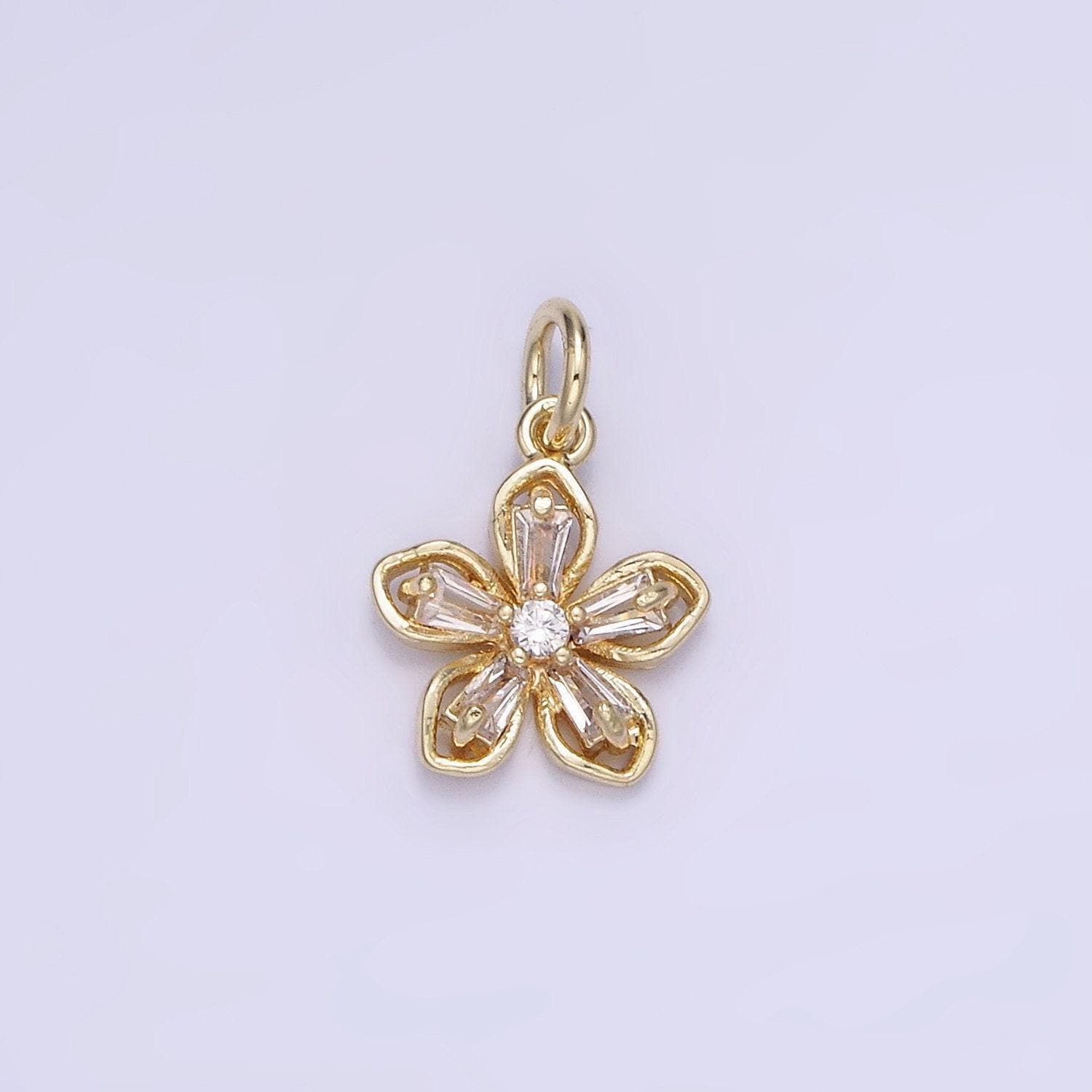 Mini 14k gold filled cz flower charm pendant, blossom bracelet charm necklace floral earring five petal jewelry spring garden charm ag727