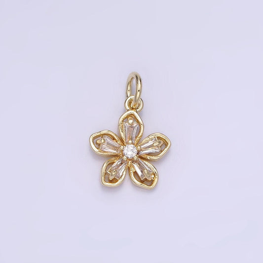 Mini 14k gold filled cz flower charm pendant, blossom bracelet charm necklace floral earring five petal jewelry spring garden charm ag727