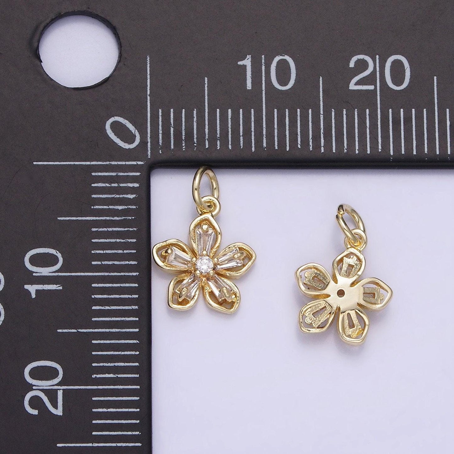 Mini 14k gold filled cz flower charm pendant, blossom bracelet charm necklace floral earring five petal jewelry spring garden charm ag727