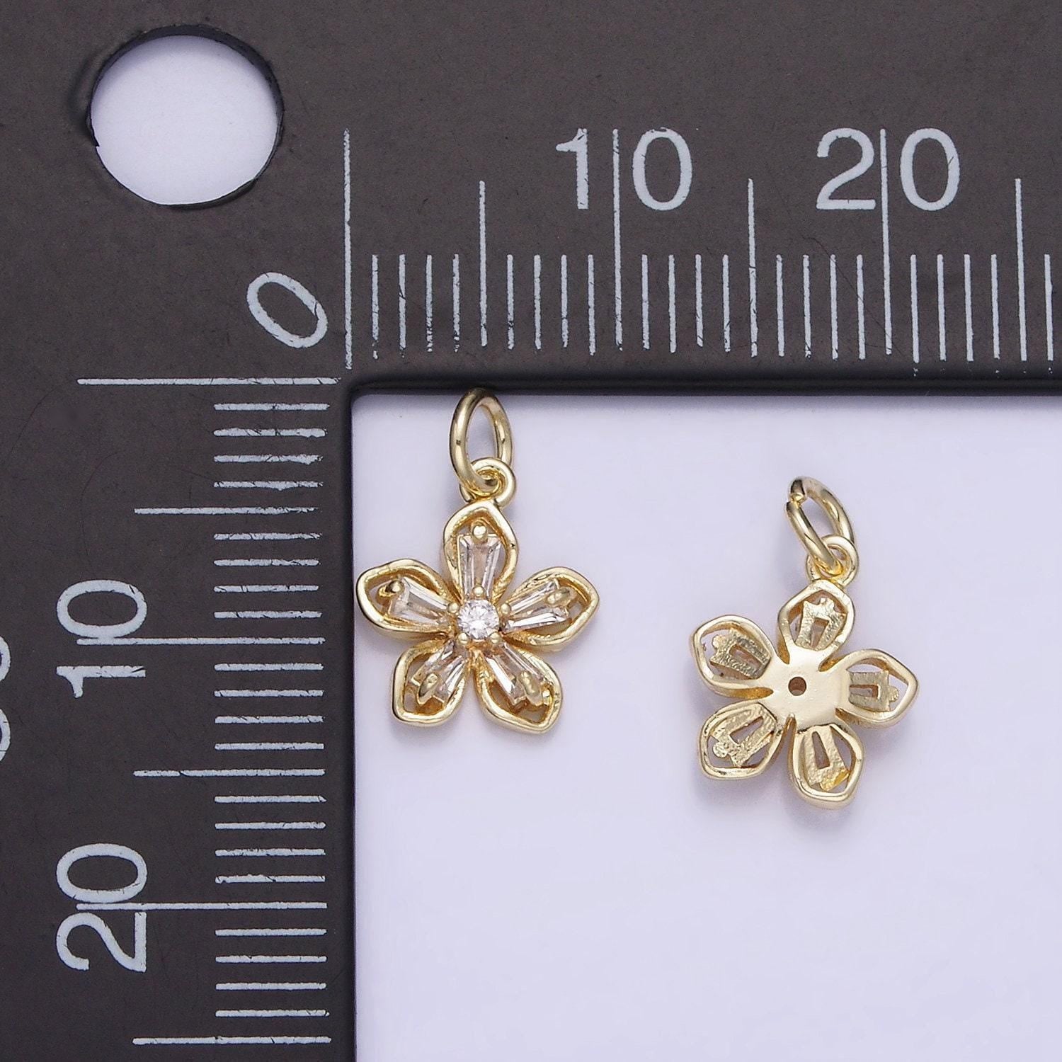 Mini 14k gold filled cz flower charm pendant, blossom bracelet charm necklace floral earring five petal jewelry spring garden charm ag727